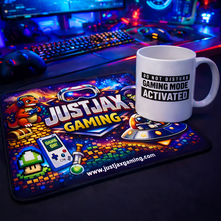 JustJax Gaming desk mat and gaming accessories