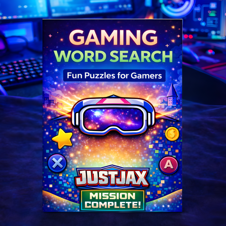 JustJax Gaming word search puzzle book for gamers
